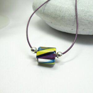 Glass cane bead necklace on leather